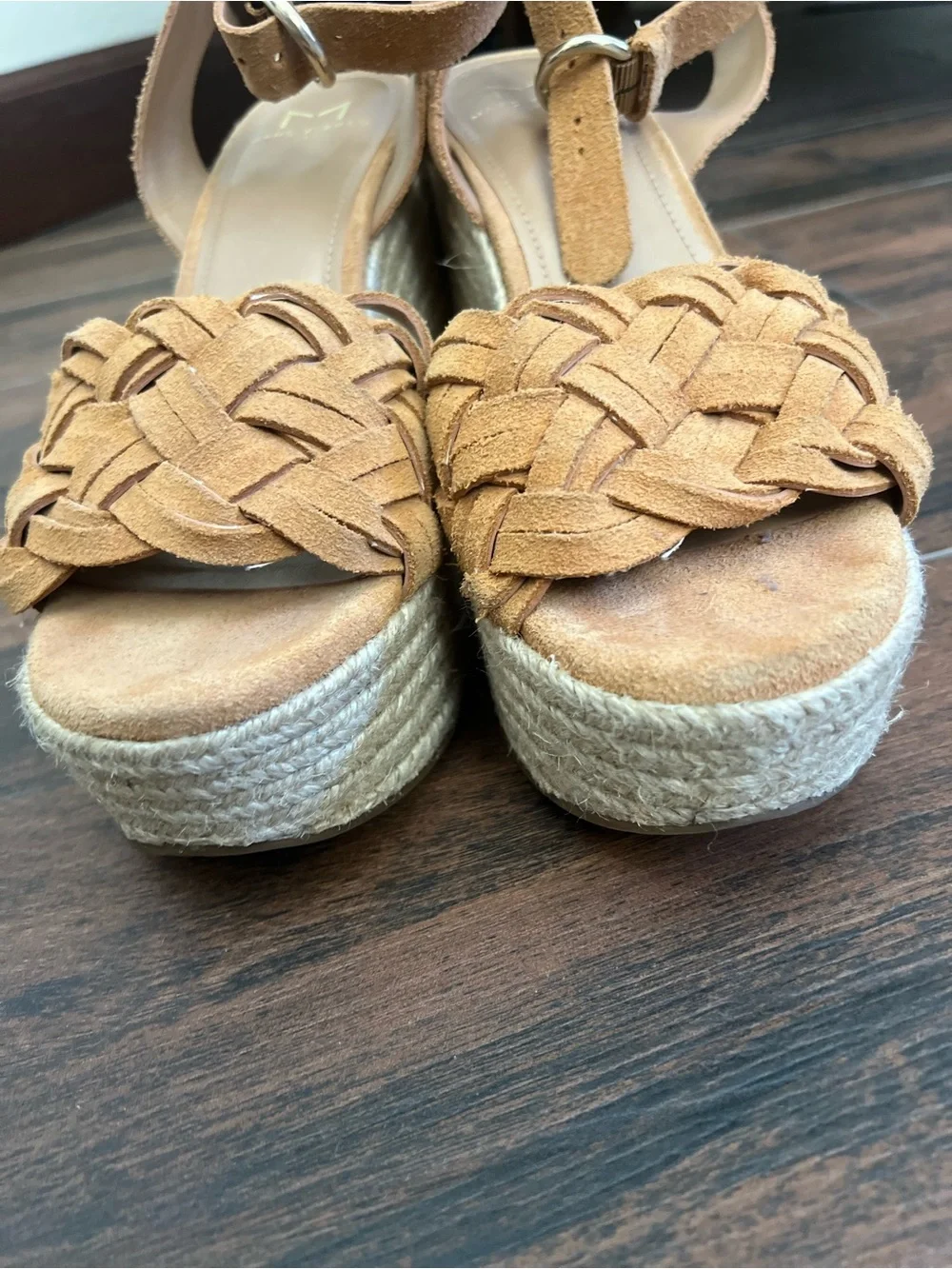 Marc Fisher Tan Suede Braided Platform Wedge Sandals